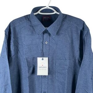 NEW UNTUCKit‎ Mens Fuligni Flannel Shirt 2XLT Slim Fit Blue Cotton Button Up